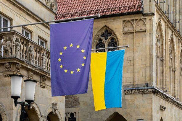 Münster, Stadtweinhaus, Beflaggung Ukraine Und Eu 2022 0219