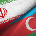 Iran and azerbaijan two flags textile cloth, fabric texture